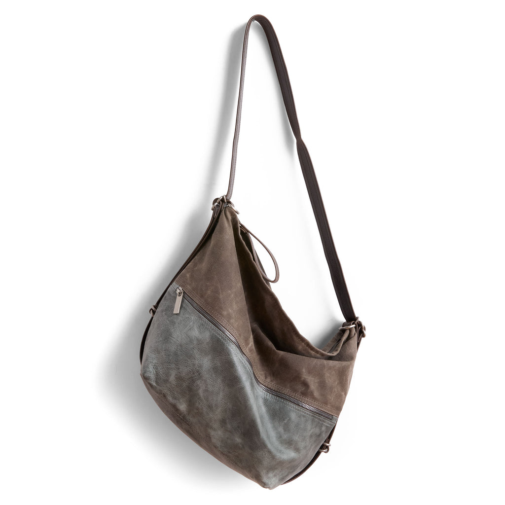 original city safari single zip, size large, in dark oak waxed canvas, cadet blue, and tusk