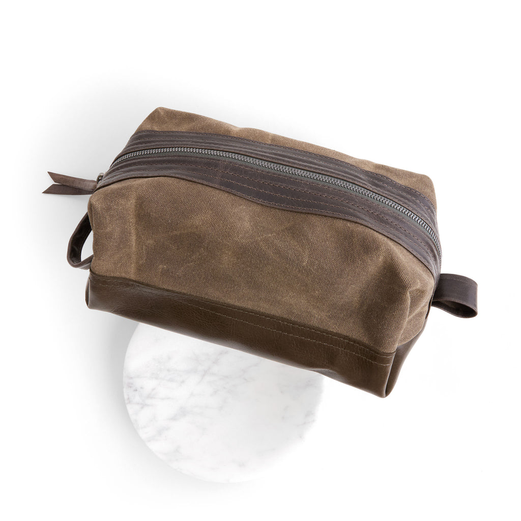 dusty olive zip | ditty bag with premium olive leather base