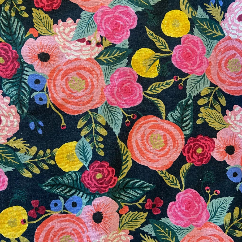 Rifle Paper Co. juliet navy pockets + dark oak waxed canvas | rifle co juliet rose navy lining swatch