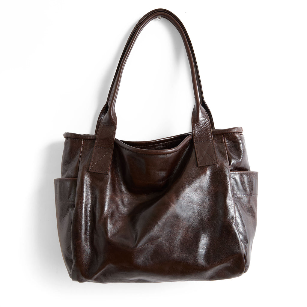 bucket tote in mahogany