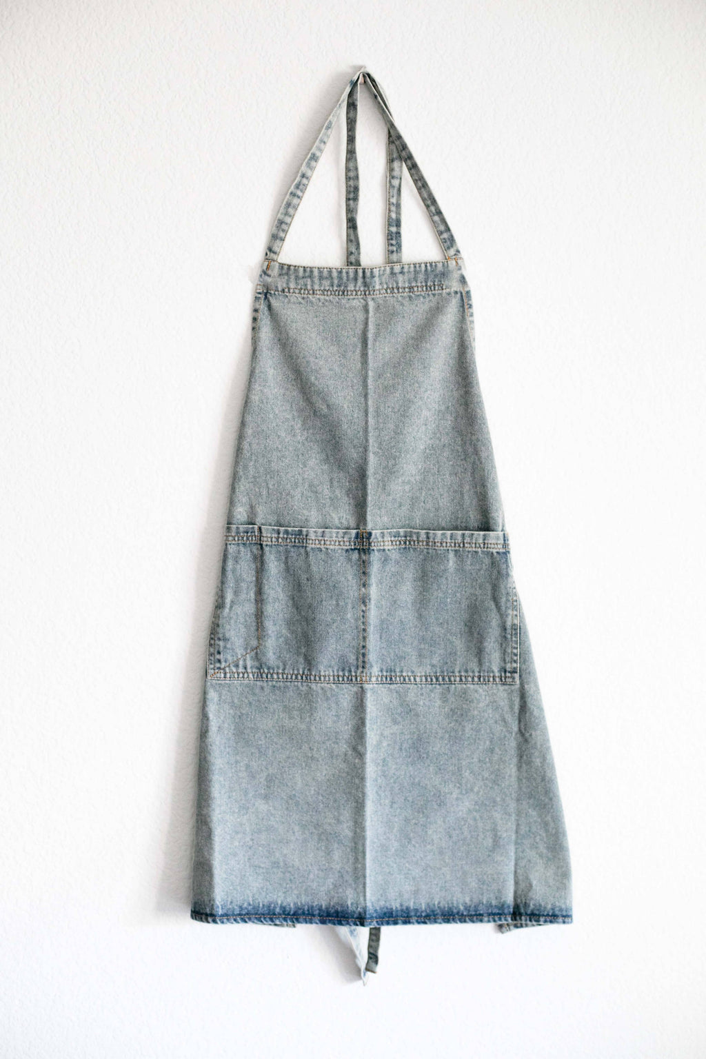 light blue denim apron