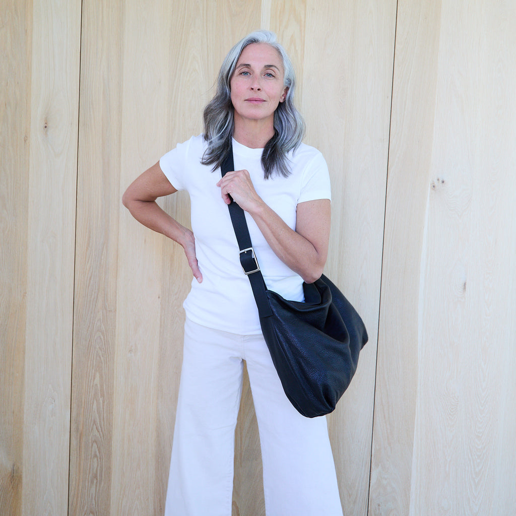 model wearing central boho as crossbody 