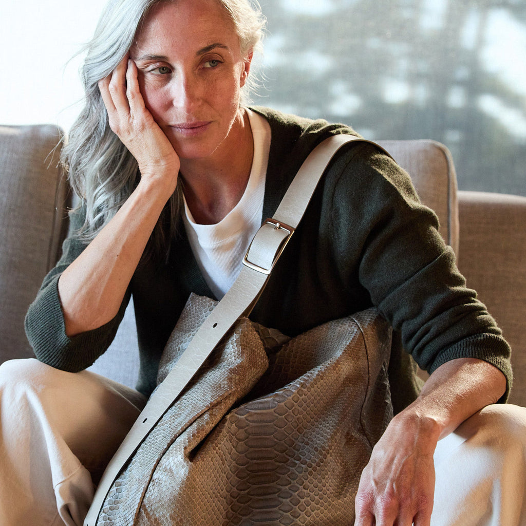 model wearing central boho as a shoulder  