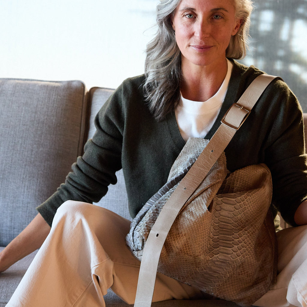 model wearing central boho as shoulder 