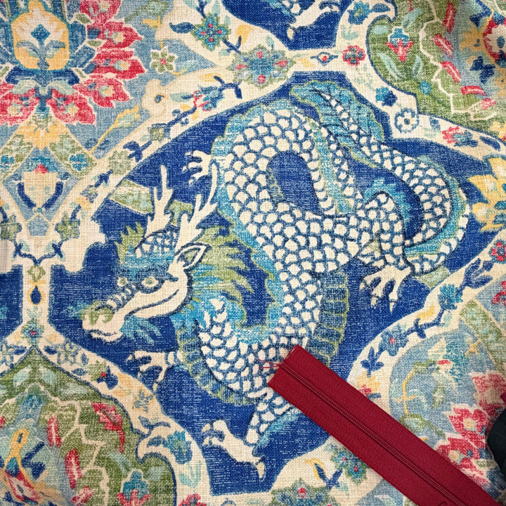 teal dragon | swatch and zipper for scale