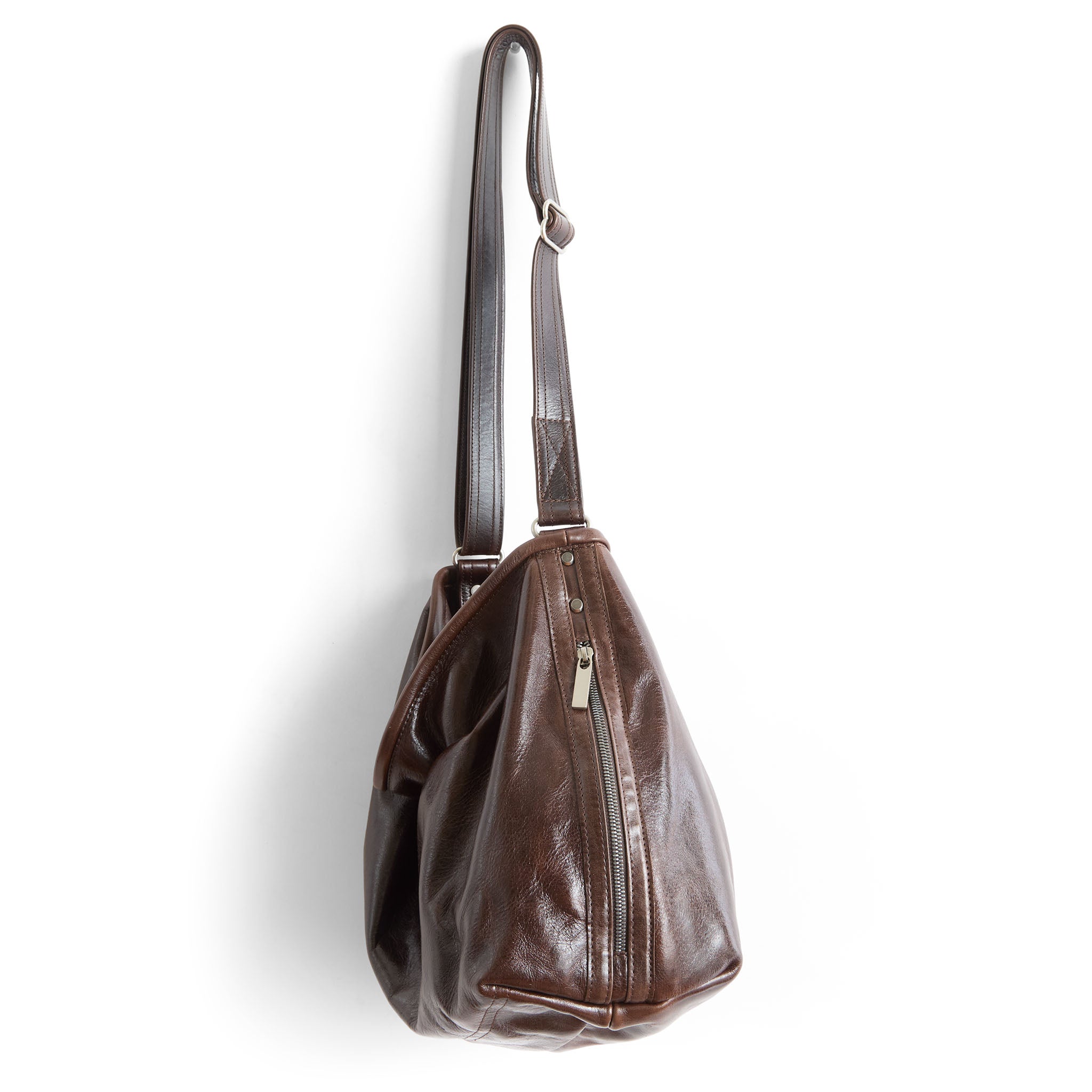 boho double zip east west size large in mahogany, side view