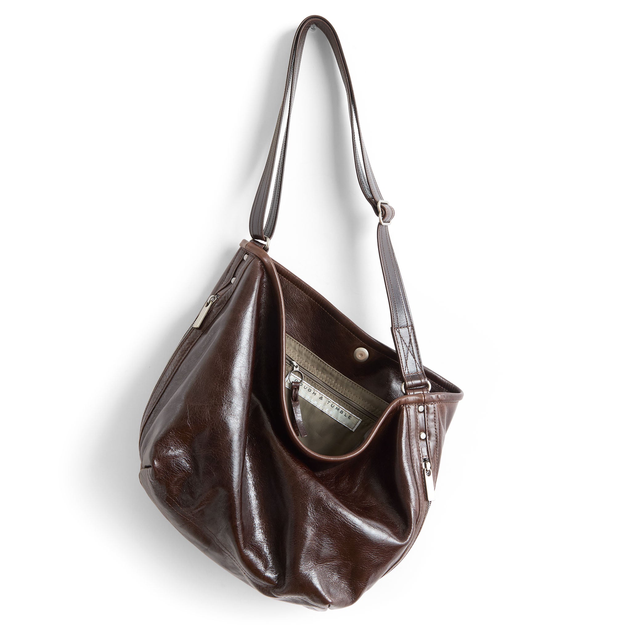 boho double zip east west size large in mahogany, showcasing interior essex lining