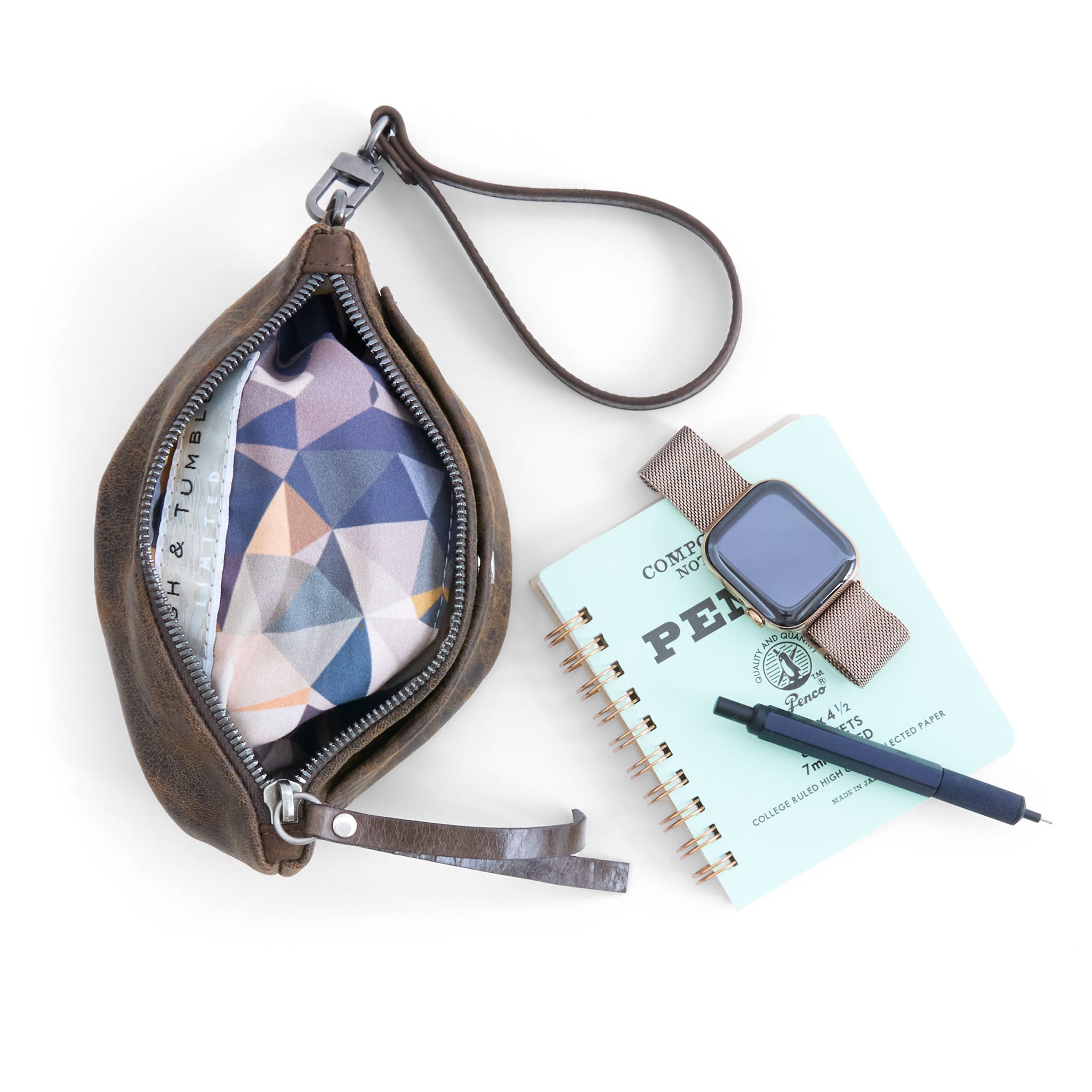 bon bon phone in dingo, showcasing interior full scope gold & moss lining