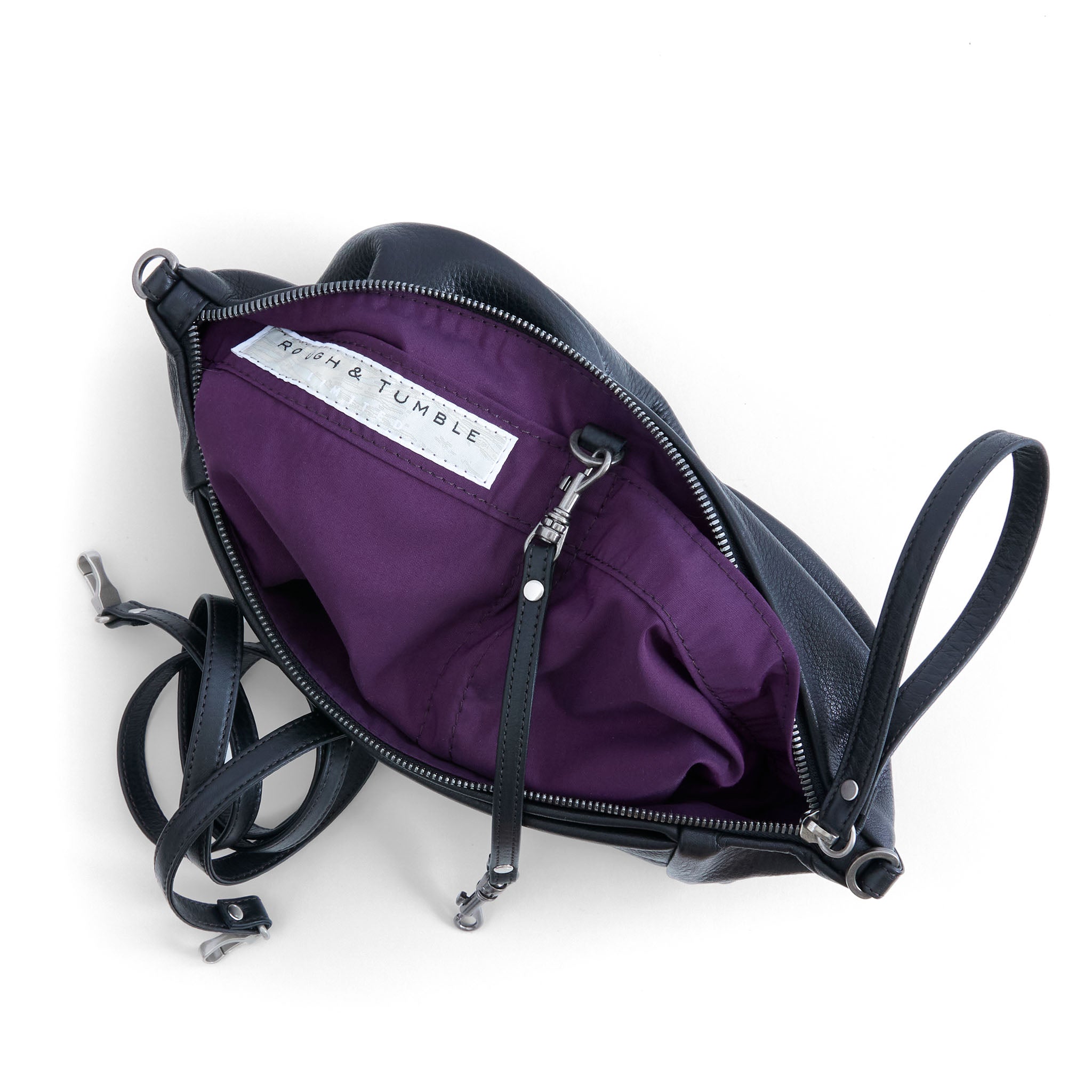 XL marsden in nero black, showcasing interior purple lining