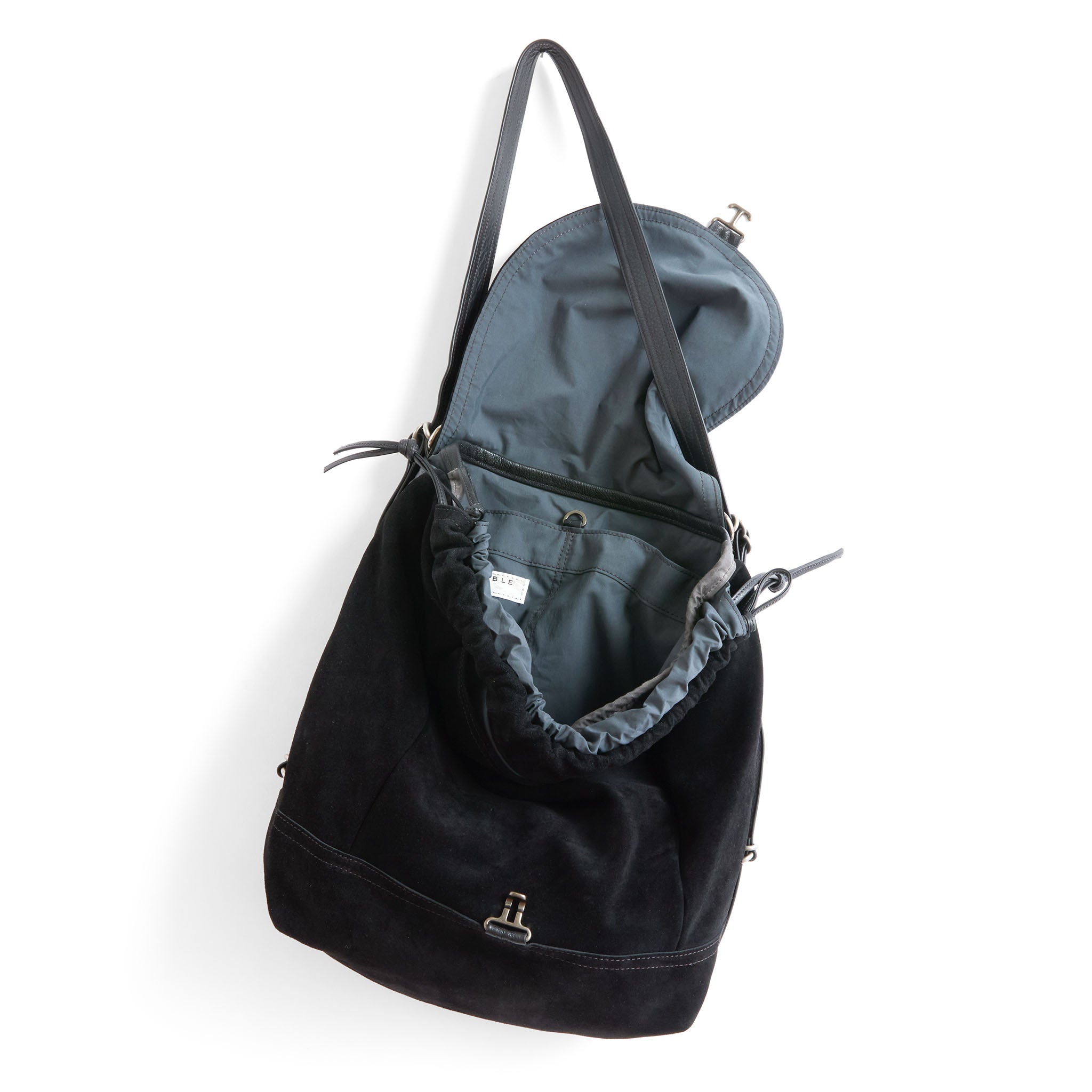 maxwell large in black suede, showcasing interior core grey lining