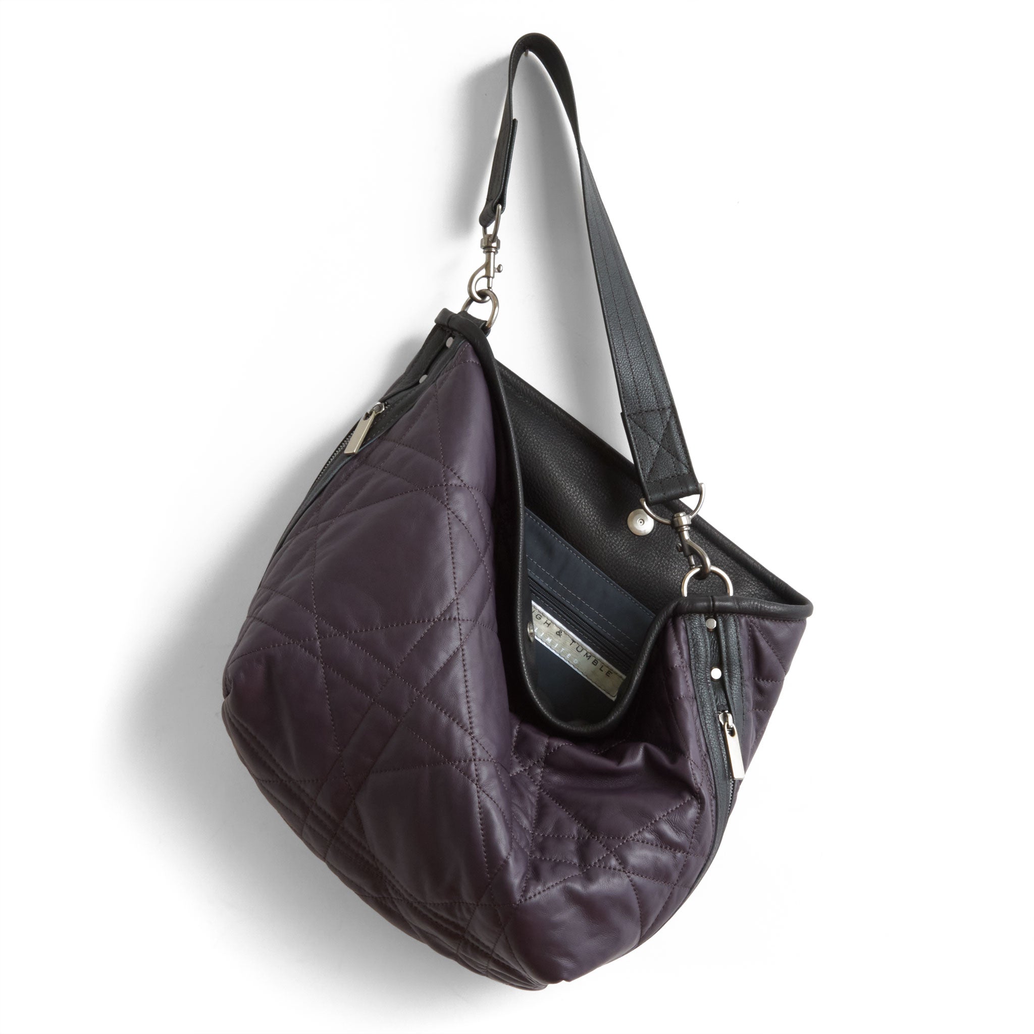 boho dz size large in quilted pashi purple showcasing interior petrol lining and zippered pocket