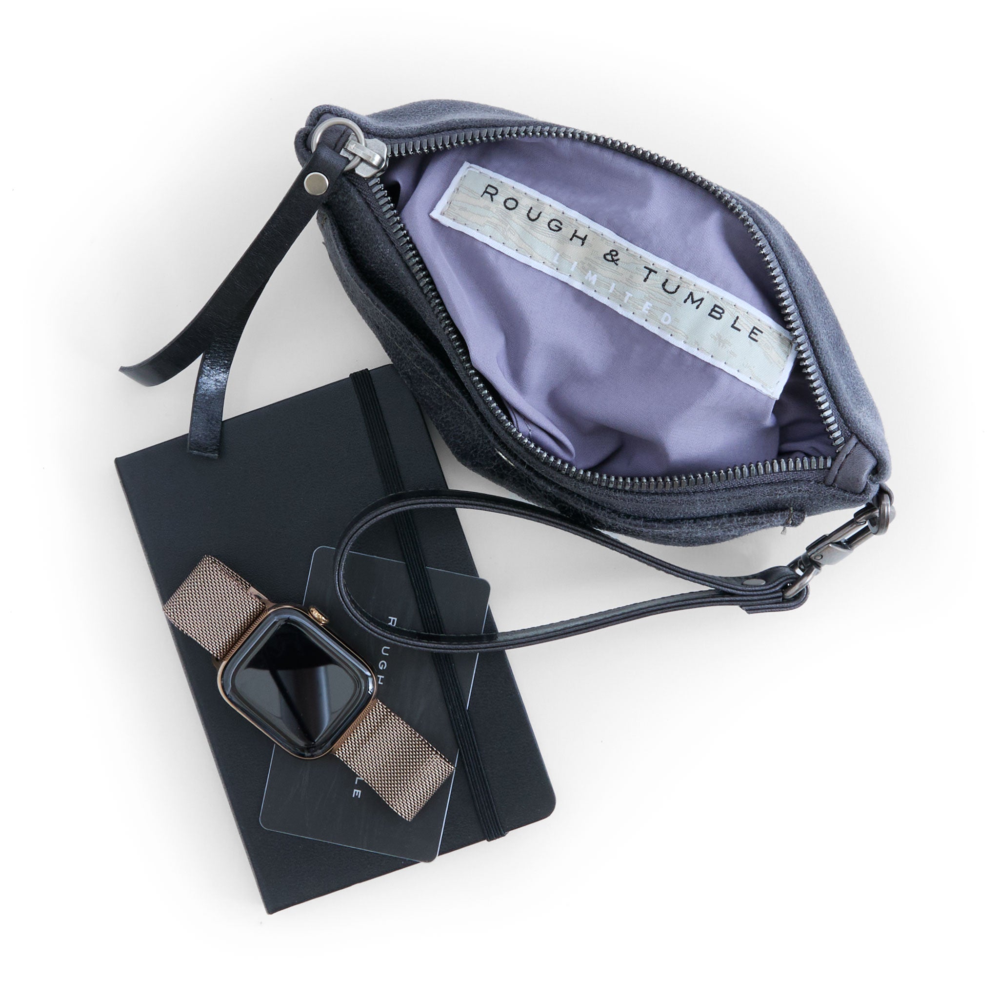 bon bon phone in mineral grey, showcasing interior lupine lining