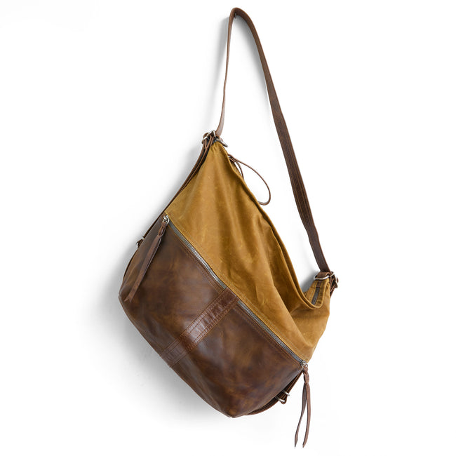 whiskey waxed canvas + rustic pecan large | city safari double zip size large in whiskey waxed canvas and rustic pecan base