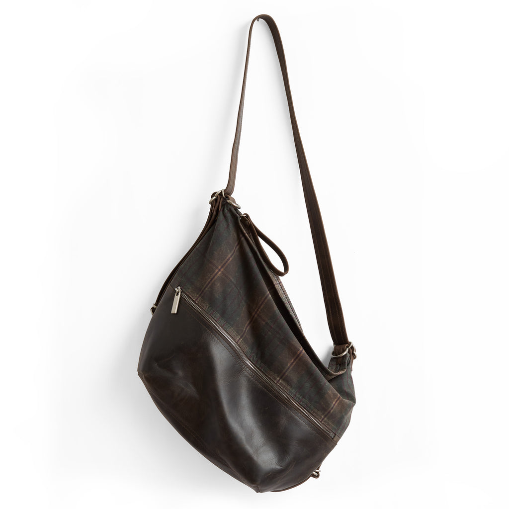 large city plaid waxed canvas and rubble tusk leather base