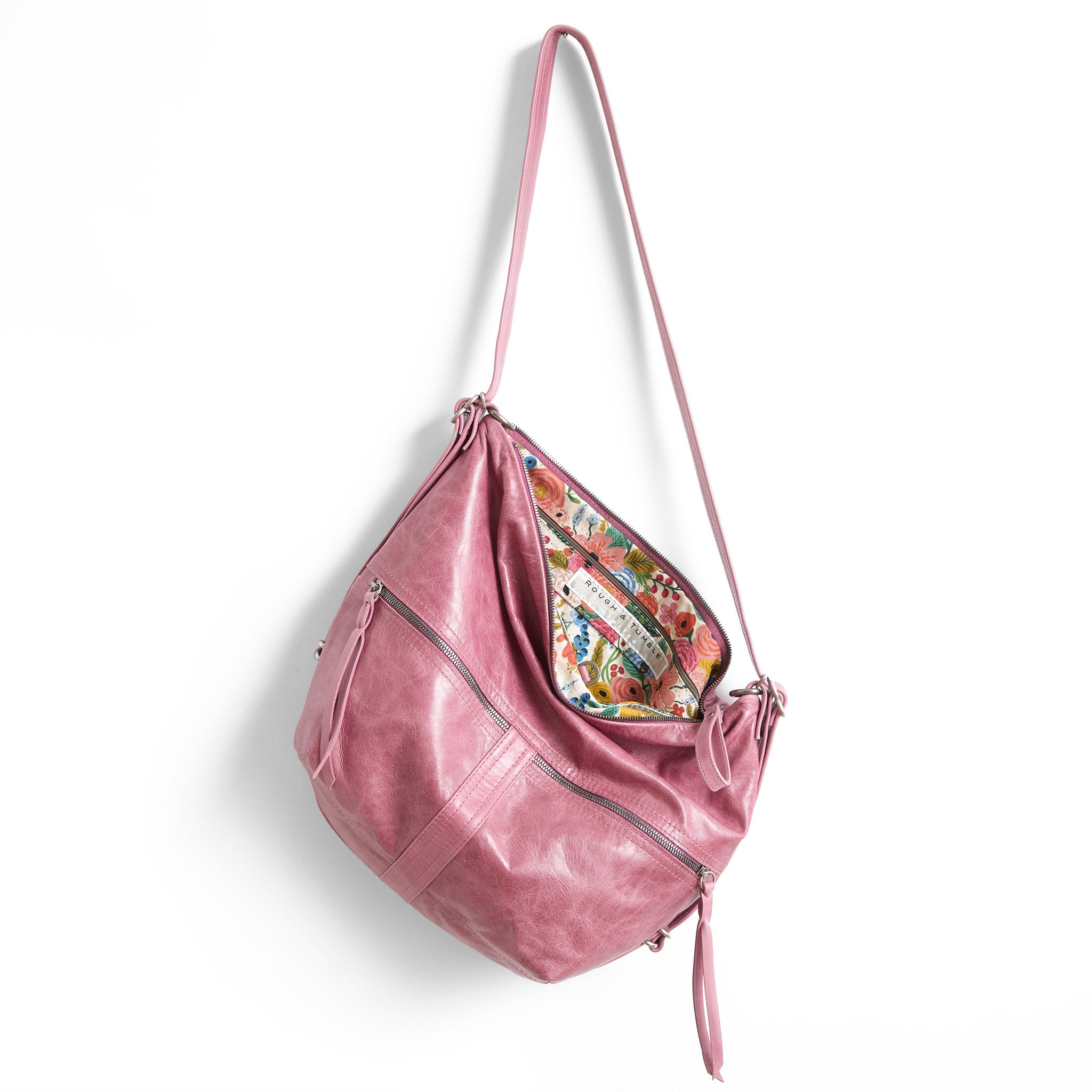 city safari double zip in charm, showcasing interior rifle paper co. garden party coral lining