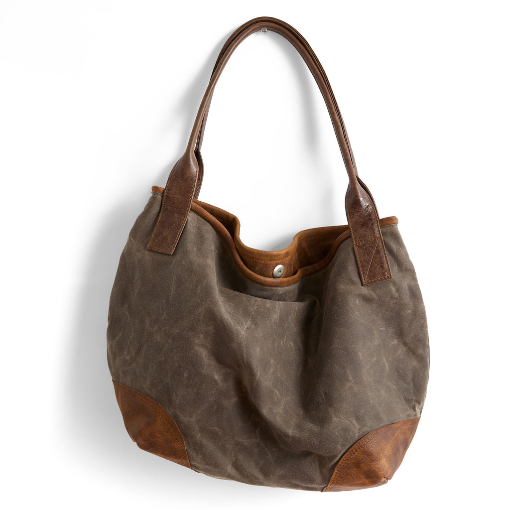 tyler XL in dark oak canvas + weathered cigar leather corners