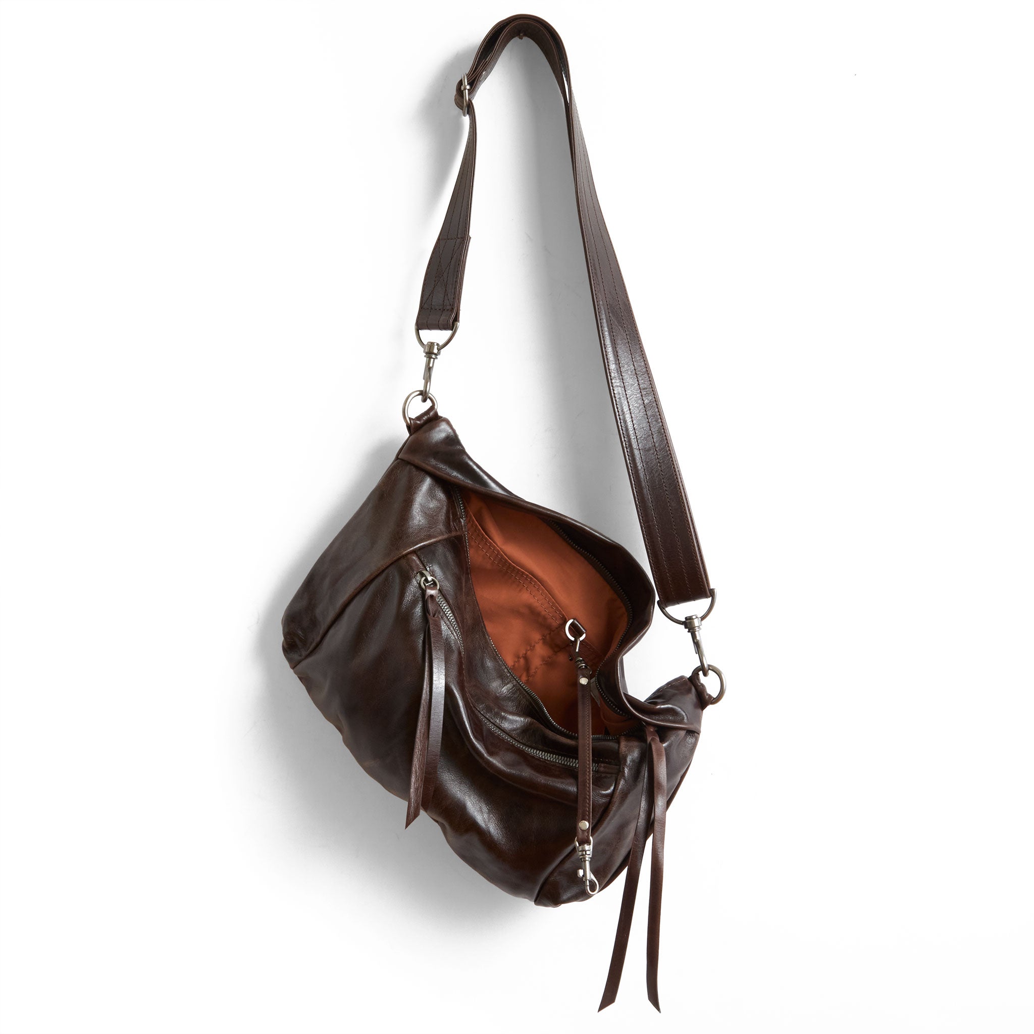 jenny size large in mahogany, showcasing interior cider lining and open pockets