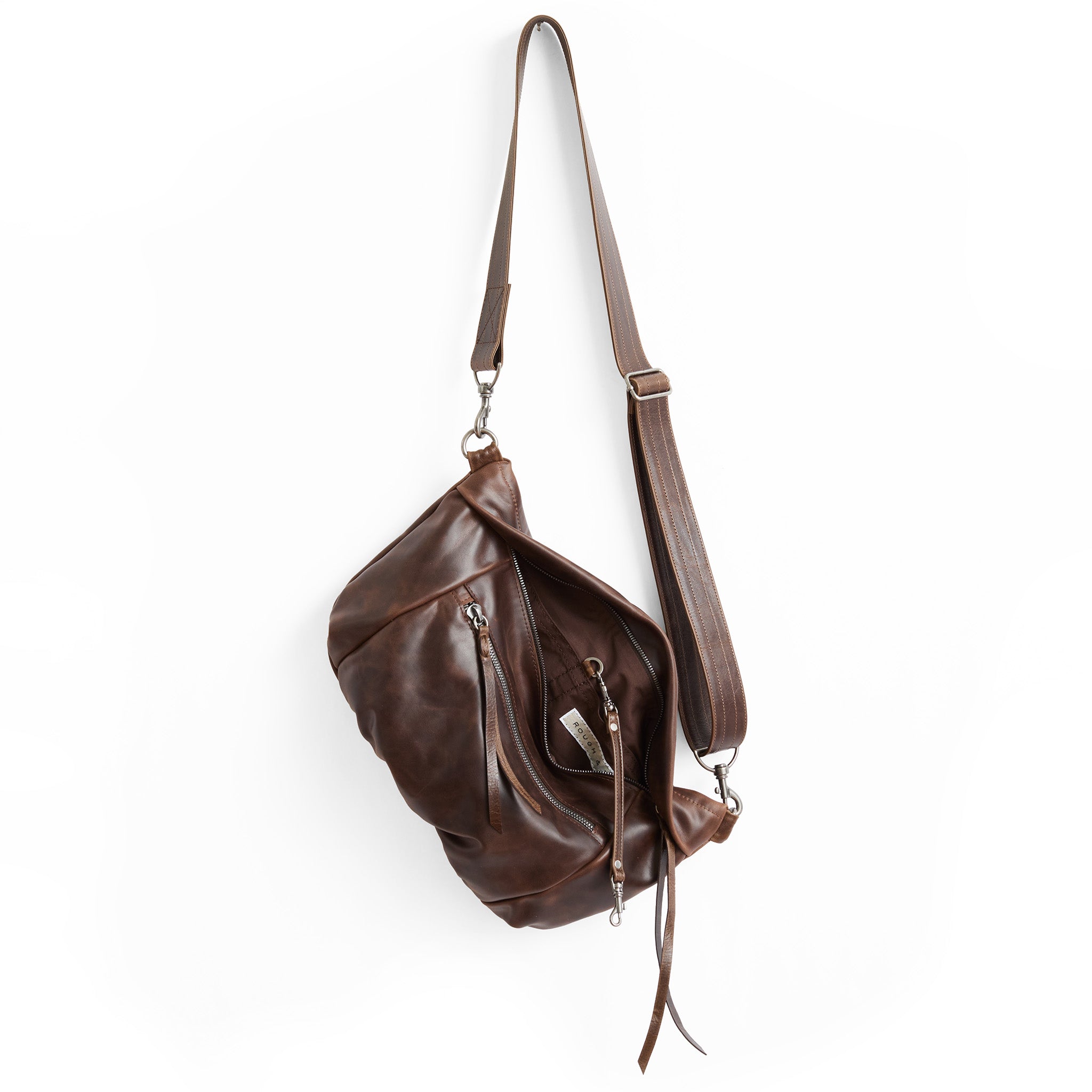 large jenny in bourbon with macro zip, showcasing interior chestnut lining