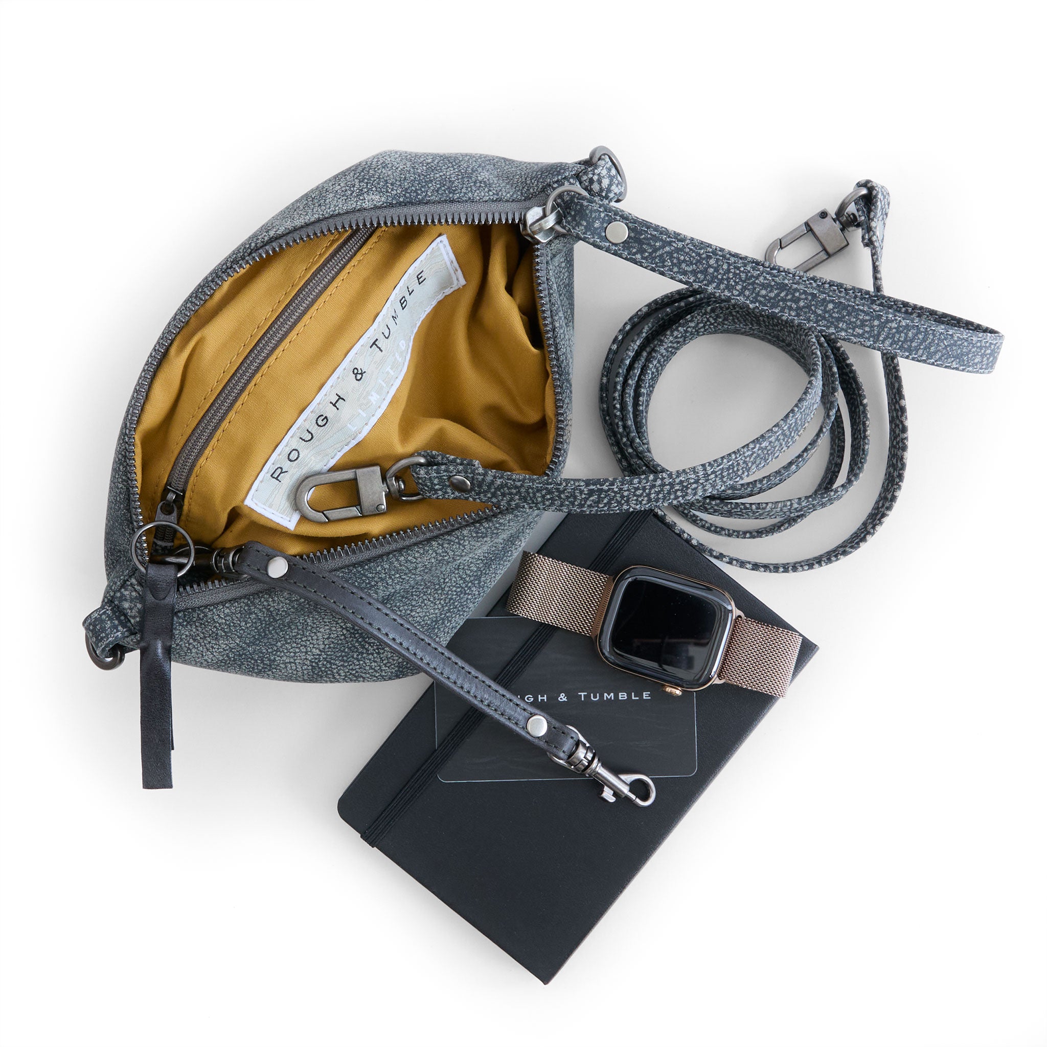 pinched bottom traveler in elephant ear nubuck, showcasing interior bumble lining