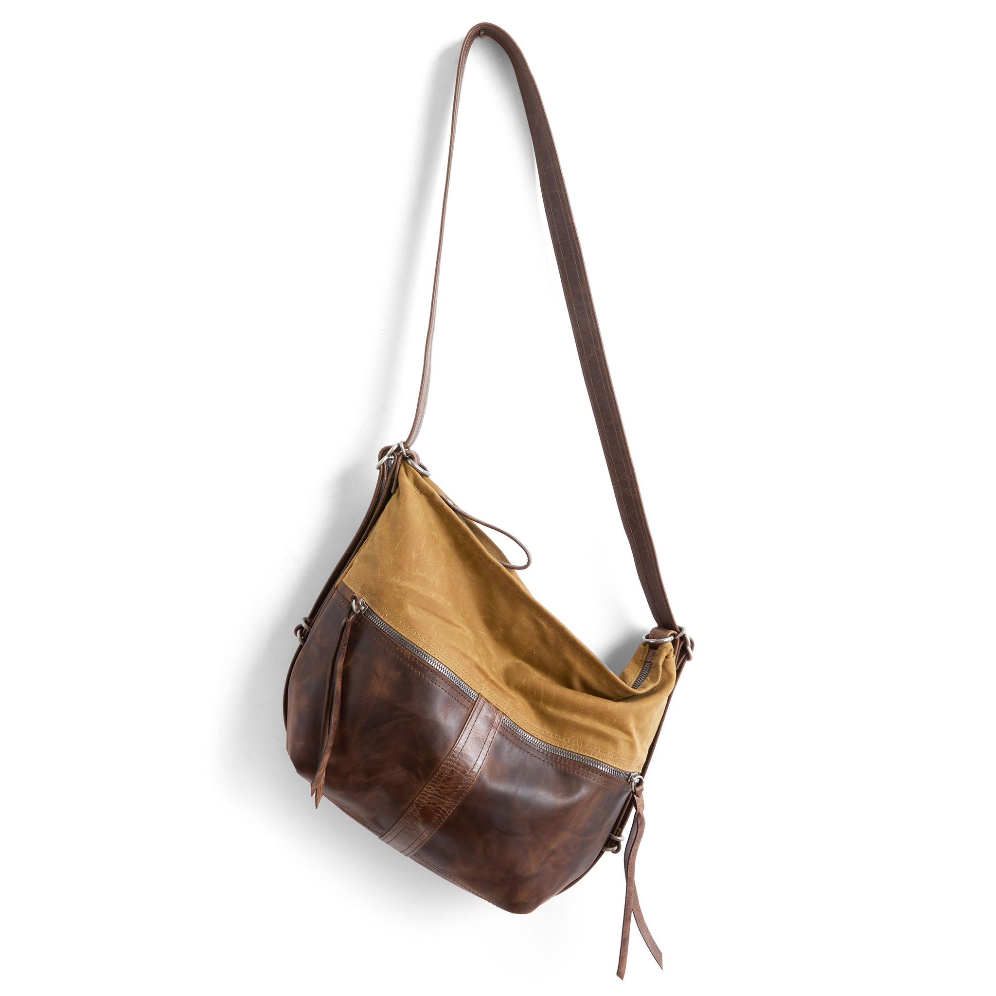 city safari double zip size small in whiskey waxed canvas and rustic pecan