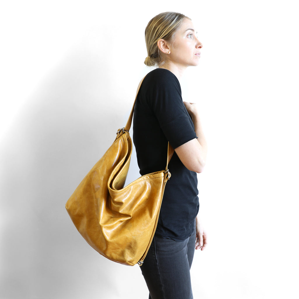 model wearing boho e+w size large in goldenrod 