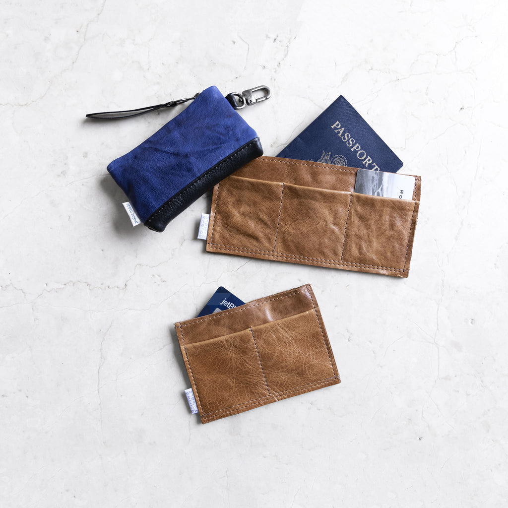 card holder duo with trio in light saddle with clip case in rodeo blue and black
