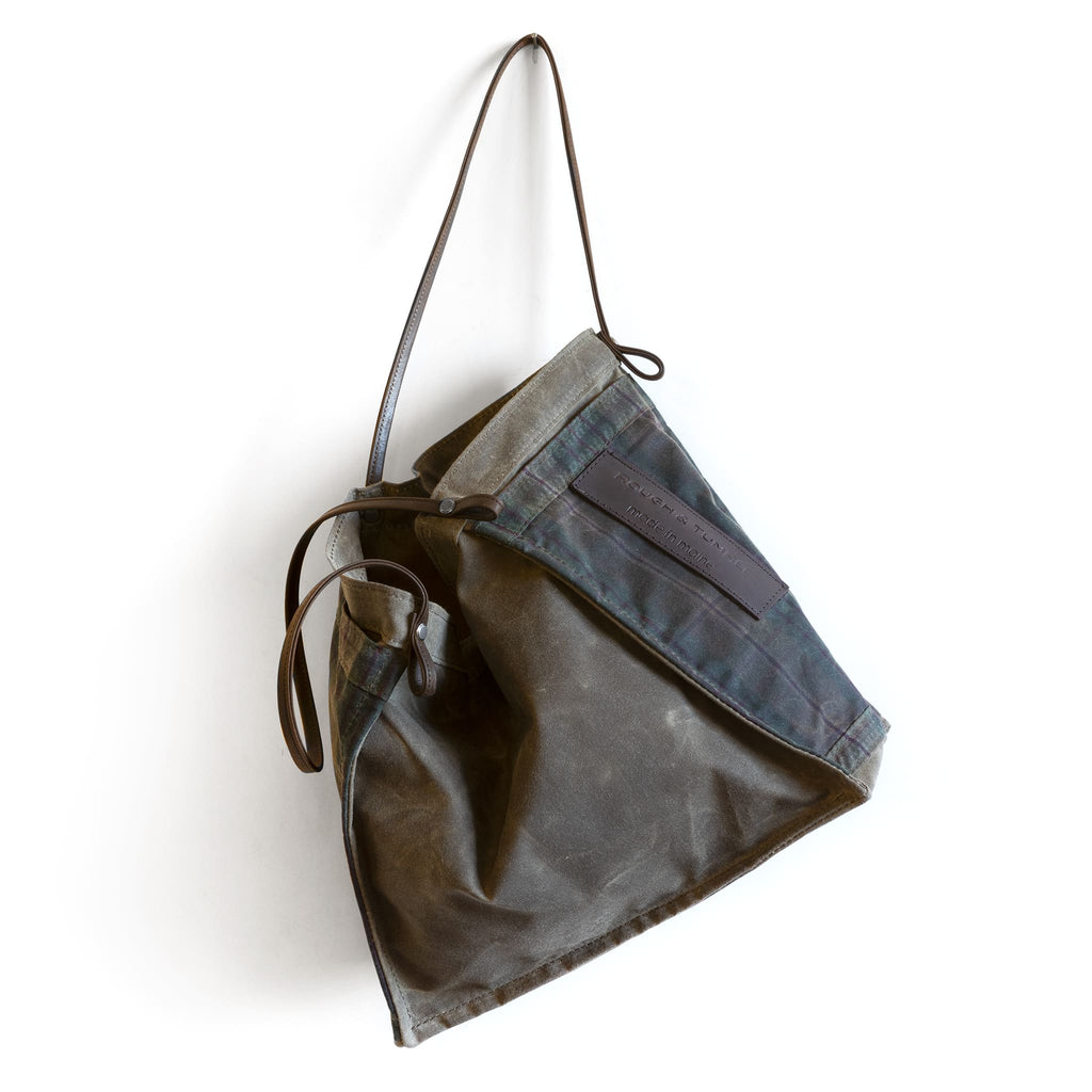 plaid waxed canvas + dark oak waxed canvas | farmers market tote in plaid waxed canvas + dark oak waxed canvas